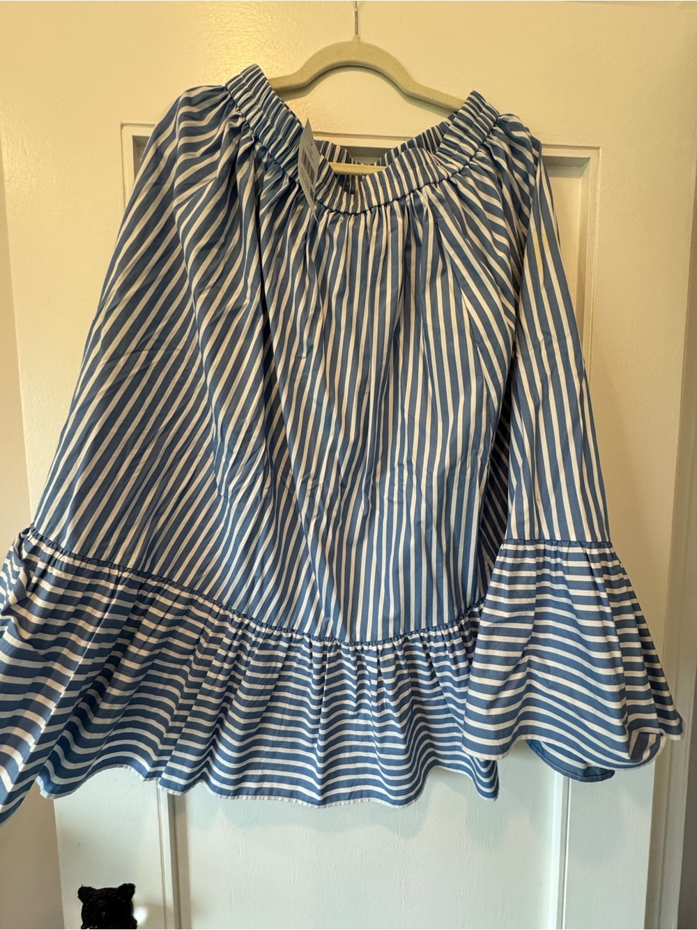 kate spade Blue and White Striped Ruffle-Hem Maxi Skirt